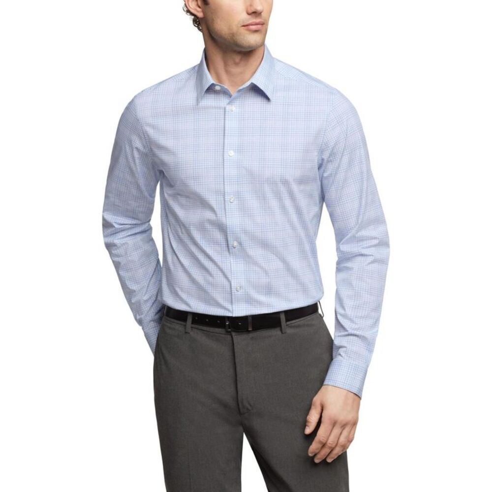 Calvin Klein Mens Steel + Button Down Dress Shirt, Multicoloured, 15 Neck, DM